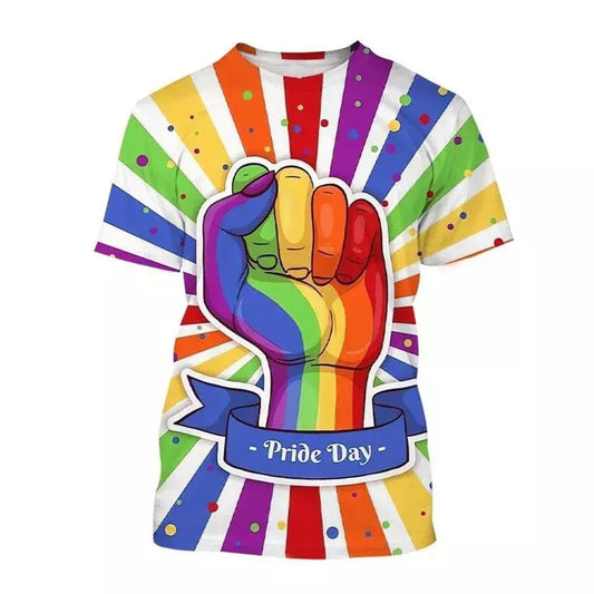 Lgbt T-Shirt Pride Day Hand Fist Graphic T-Shirt Colorful Unisex - Trendy Gift For Men & Women
