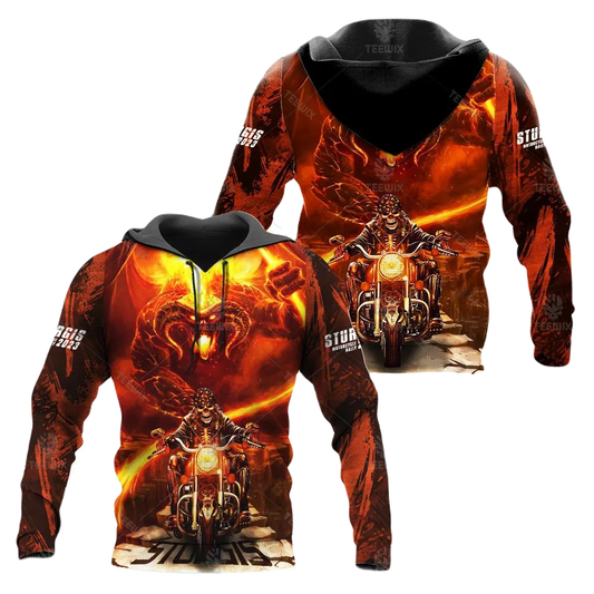 Motorcycle Hoodie Rally Evil Fire Biker Sturgis Hoodie Orange Unisex - Cozy Hoodie For Cold Weather