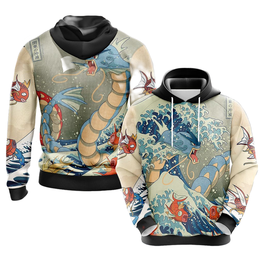 Pokemon Hoodie Gyarados Tsunami Wave Graphic Hoodie Colorful Unisex - Cozy Hoodie For Cold Weather