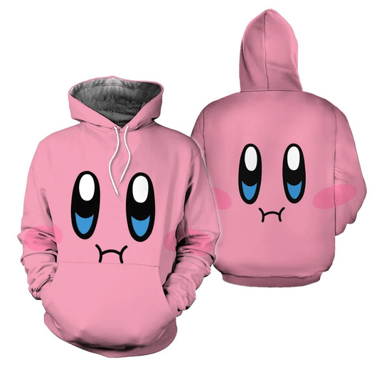 Kirby Hoodie Kirby Game Character Pouting Face Hoodie Pink Unisex
