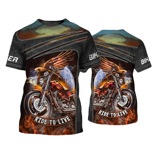 Motorcycle T-Shirt Motorcycle Eagle Biker Graphic T-Shirt Black Gray Unisex - Trendy Gift For Men & Women