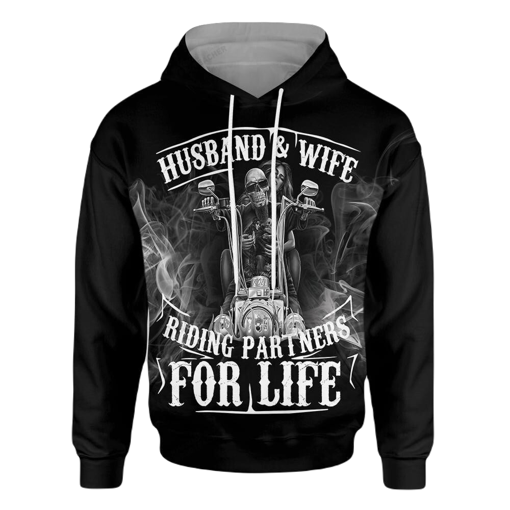 Motorcycle Hoodie Motorcycle Husband And Wife Riding Partners For Life Hoodie Black Unisex - Cozy Hoodie For Cold Weather