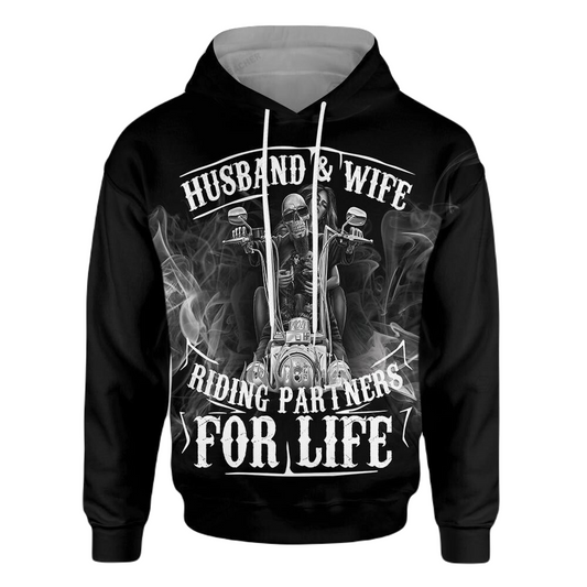 Motorcycle Hoodie Motorcycle Husband And Wife Riding Partners For Life Hoodie Black Unisex - Cozy Hoodie For Cold Weather