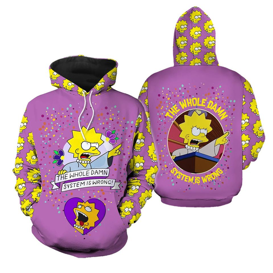 The Sympsons Hoodie The Whole System Is Wrong Hoodie Pink Yellow Unisex - Cozy Hoodie For Cold Weather