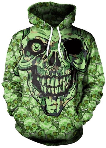 Zombie Hoodie Zombie Skull Doodle Pattern Hoodie Green Unisex - Cozy Hoodie For Cold Weather