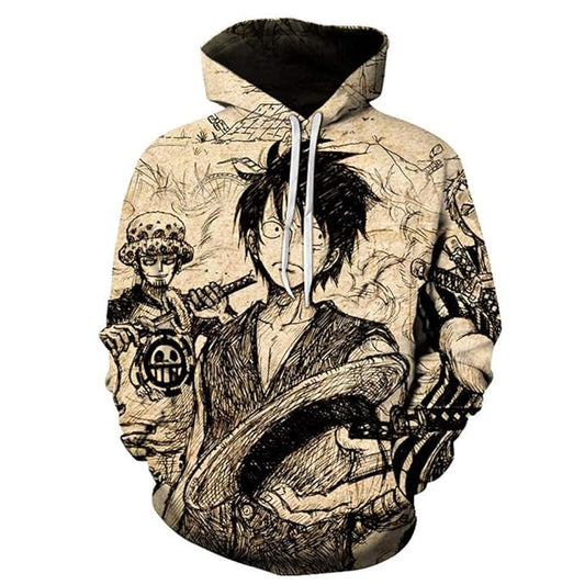 One Piece Hoodie Vintage Luffy Law Zoro Graphic Hoodie Black Unisex - Cozy Hoodie For Cold Weather