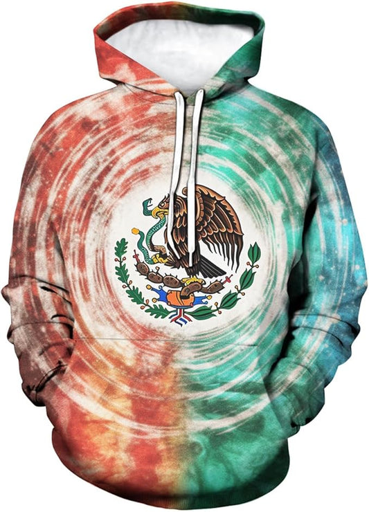 Mexico Hoodie National Symbols Of Mexico Graphic Hoodie Red Blue Unisex - Cozy Hoodie For Cold Weather