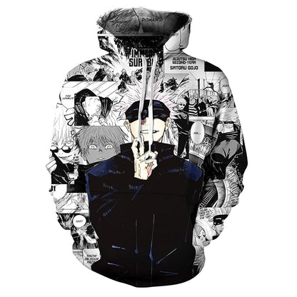 Jujutsu Kaisen Hoodie Gojo Satoru Sorcerer Manga Pattern Hoodie Black White Unisex - Cozy Hoodie For Cold Weather