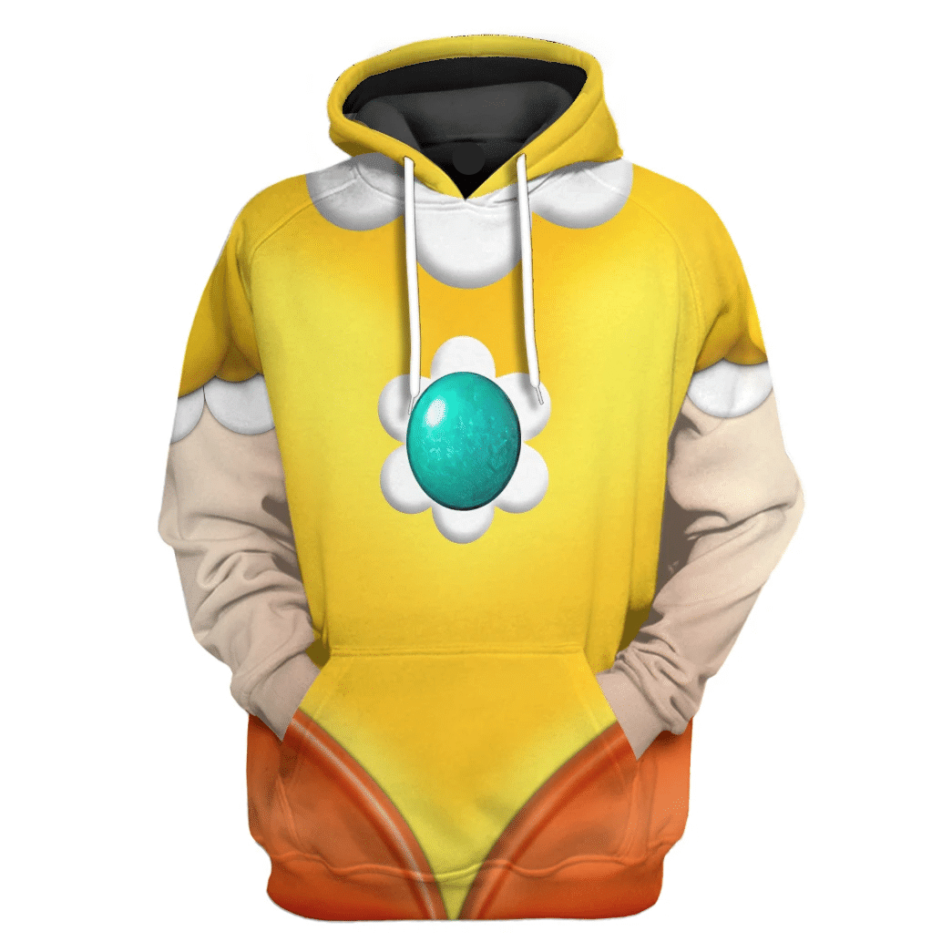 Super Mario Costume Hoodie Game Character Princess Daisy Costume T-Shirt Yellow Unisex Adults - Trendy Gift For Men & Women