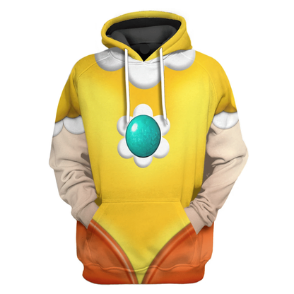 Super Mario Costume Hoodie Game Character Princess Daisy Costume T-Shirt Yellow Unisex Adults - Trendy Gift For Men & Women
