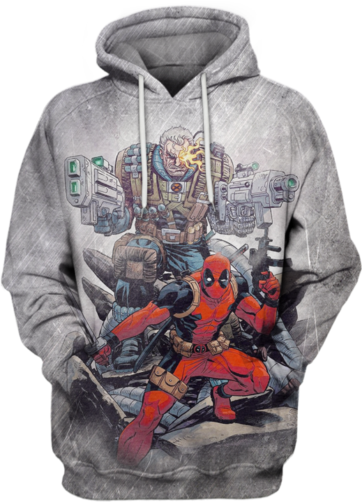 Deadpool Hoodie Marvel Deadpool And Cable Characters Graphic Hoodie Gray Unisex - Cozy Hoodie For Cold Weather