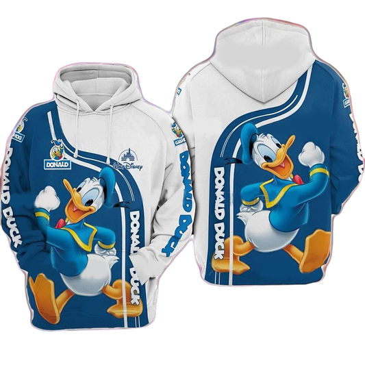 Disney Donald Hoodie Donald Duck Walking Walt Disney Hoodie White Blue Unisex