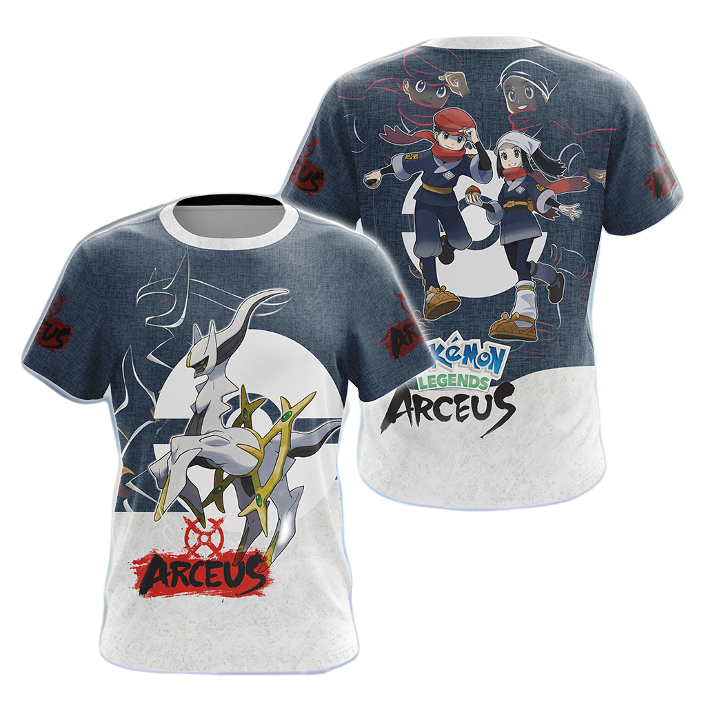Pokemon Hoodie Pokémon Legends Arceus Characters T-Shirt White Blue Unisex - Trendy Gift For Men & Women