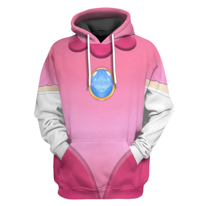 Super Mario Costume Hoodie Game Character Princess Peach Costume T-Shirt Pink Unisex Adults - Trendy Gift For Men & Women