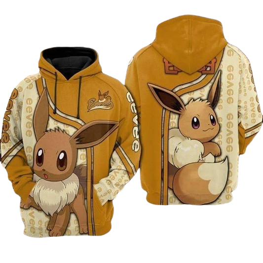 Pokemon Hoodie Cute Eevee Pokemon Graphic Hoodie Orange Unisex - Cozy Hoodie For Cold Weather