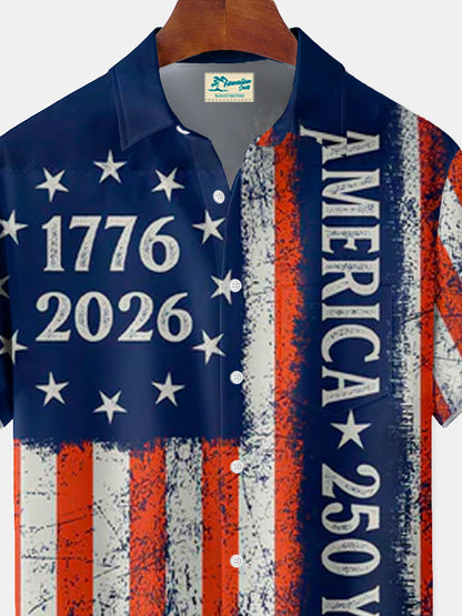 Alohadaddy® 250th Anniversary National Flag Print Men's Button-Down Pocket Short-Sleeve Shirt Big & Tall
