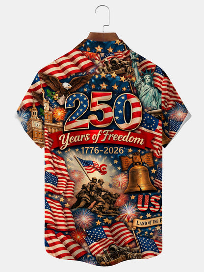 Alohadaddy® Retro 250th Anniversary National Flag Print Men's Button-Down Short-Sleeve Shirt Big & Tall