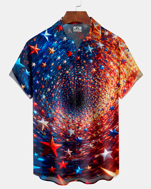 Alohadaddy® Vintage Abstract Art Print Art Button Pocket Cardigan Men's Short Sleeve Shirt