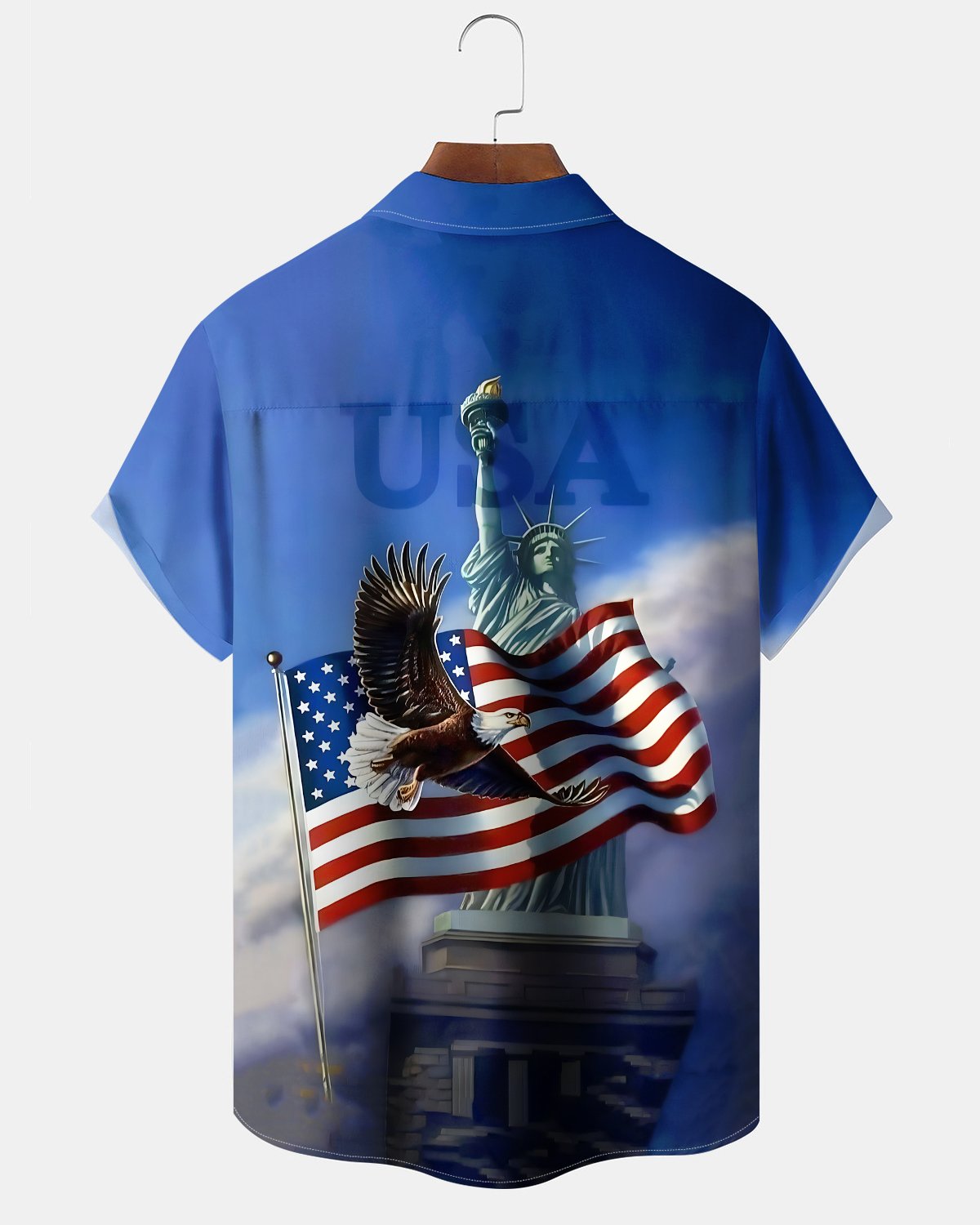 Alohadaddy® Retro Men's Short-Sleeve Shirt U.S. 250th Anniversary Commemorative Print  Button-Front Cardigan Style with Pocket