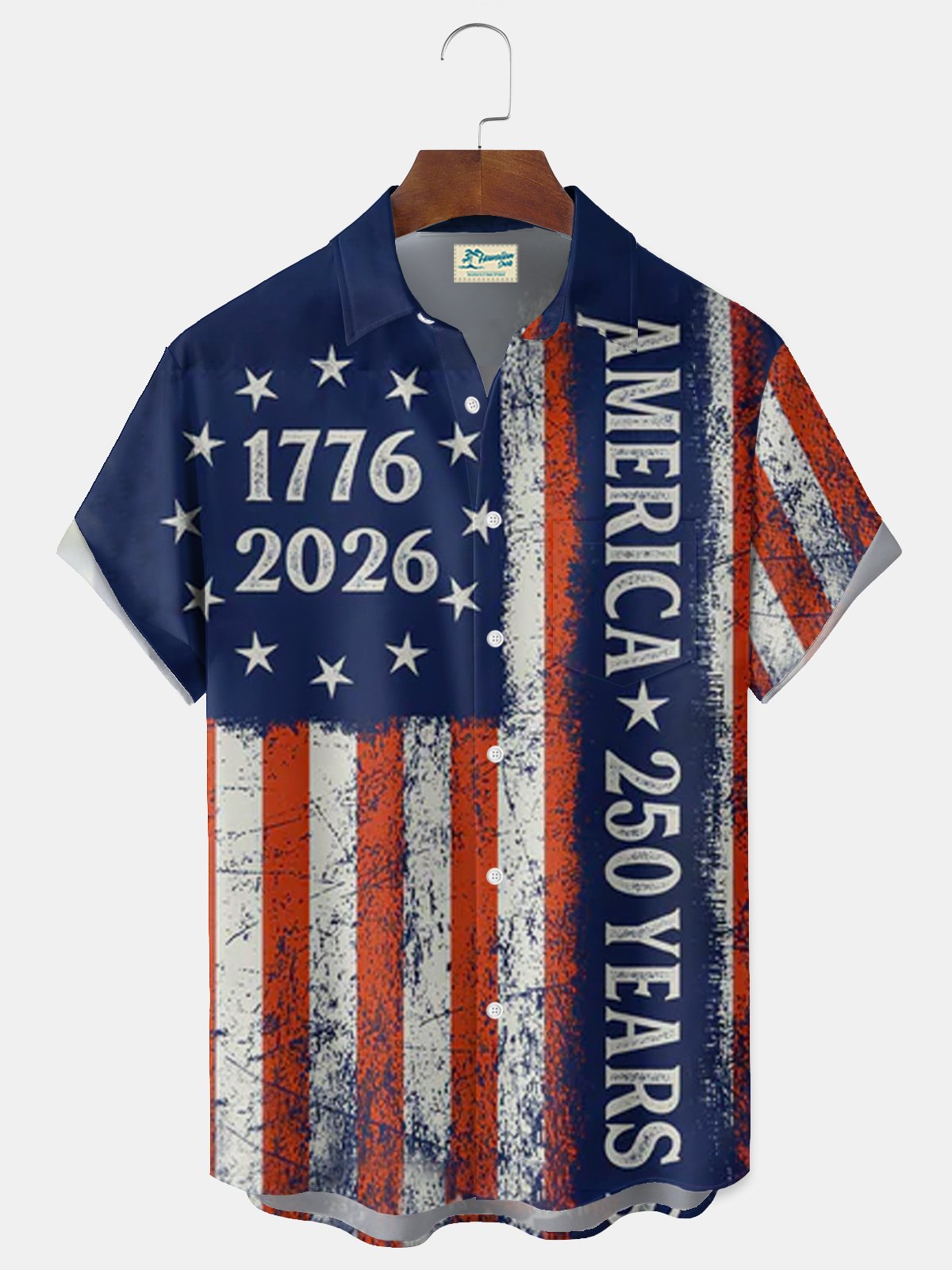 Alohadaddy® 250th Anniversary National Flag Print Men's Button-Down Pocket Short-Sleeve Shirt Big & Tall