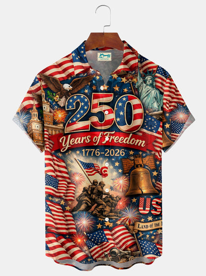 Alohadaddy® Retro 250th Anniversary National Flag Print Men's Button-Down Short-Sleeve Shirt Big & Tall