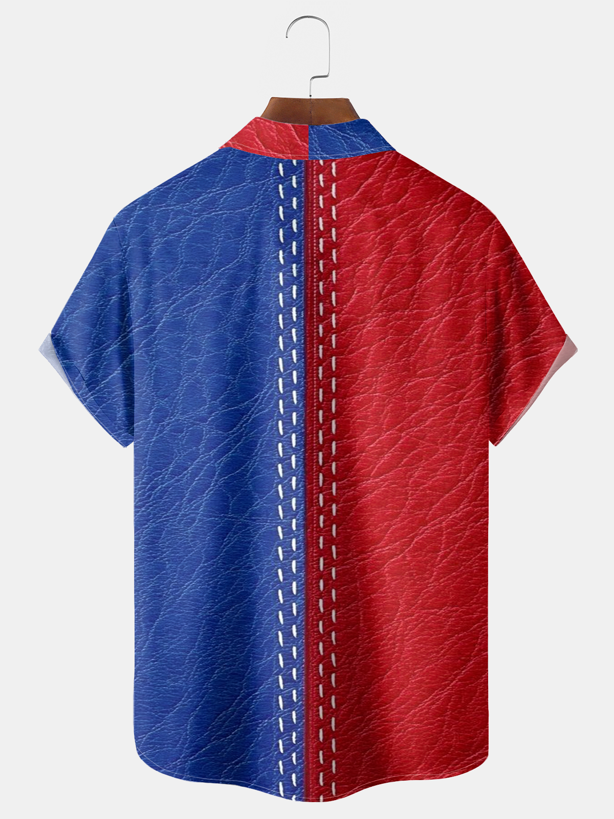 Alohadaddy® Men's Holiday Patriotic 250th Anniversary USA Flag Baseball Stitching Faux Leather Texture Print Retro Short-Sleeve Shirt Big & Tall