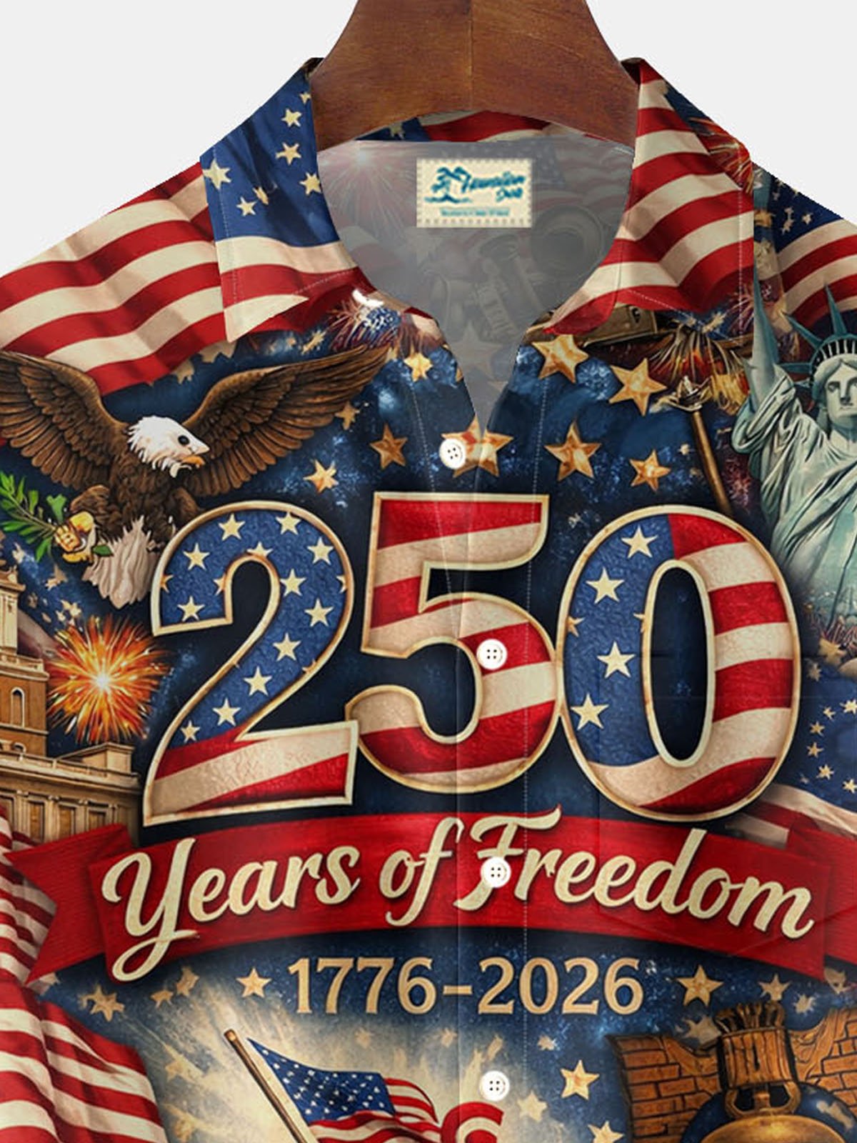 Alohadaddy® Retro 250th Anniversary National Flag Print Men's Button-Down Short-Sleeve Shirt Big & Tall