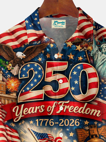 Alohadaddy® Retro 250th Anniversary National Flag Print Men's Button-Down Short-Sleeve Shirt Big & Tall