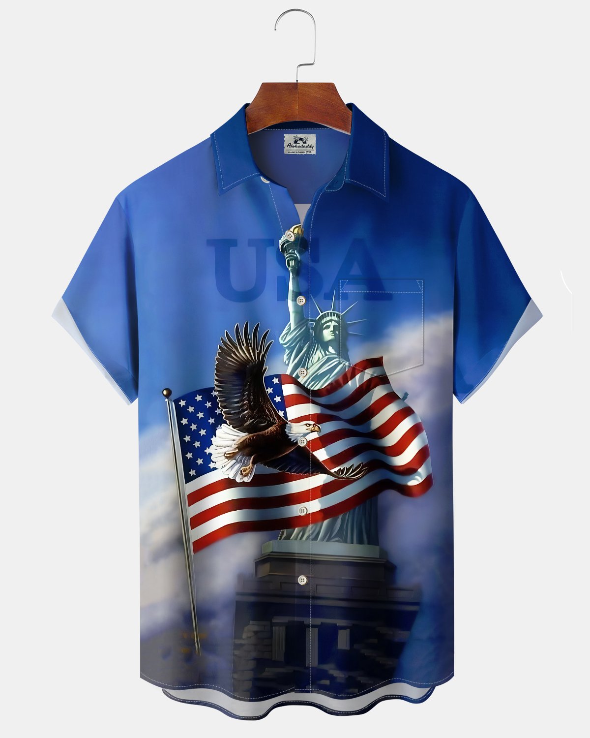 Alohadaddy® Retro Men's Short-Sleeve Shirt U.S. 250th Anniversary Commemorative Print  Button-Front Cardigan Style with Pocket