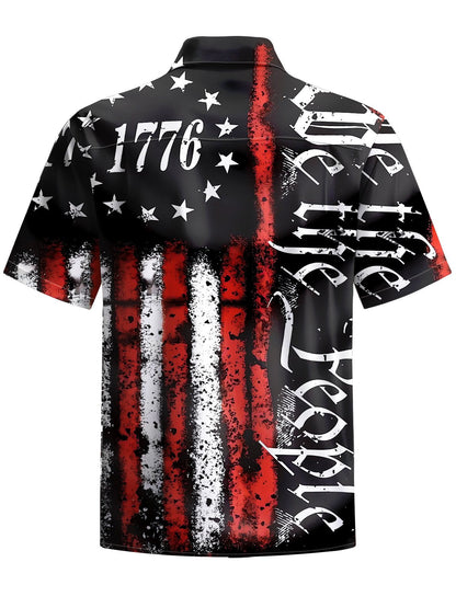 Alohadaddy® Independence Day Flag Printed Pockets Stretch Large Size Men's Short Sleeve Shirt