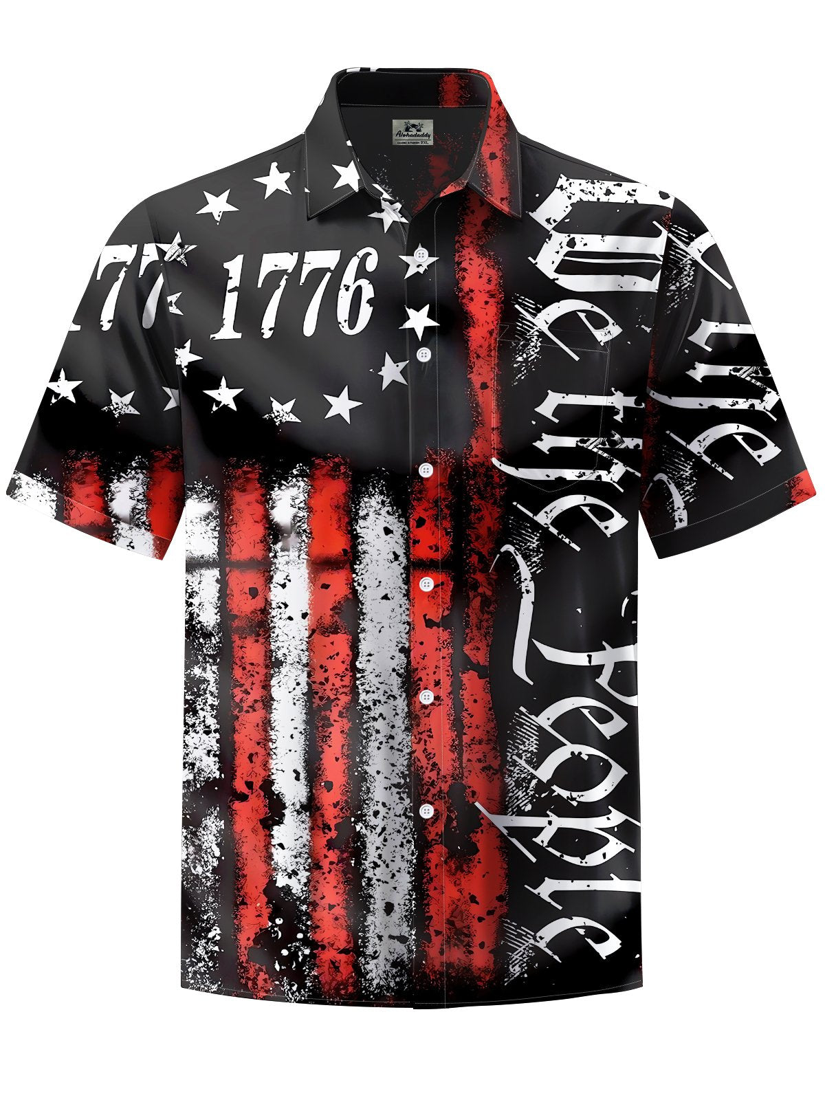 Alohadaddy® Independence Day Flag Printed Pockets Stretch Large Size Men's Short Sleeve Shirt