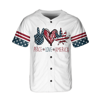 Independence Day Jersey Peace Love America Flag Independence Day White Jersey Shirt for Men 04th of July Baseball