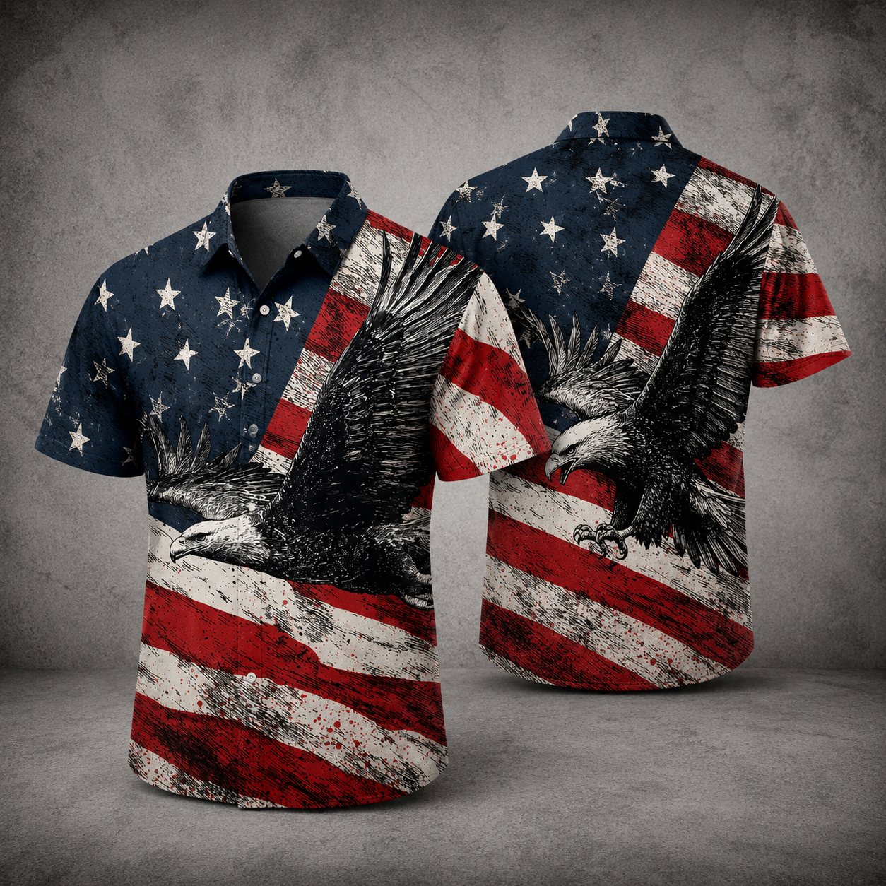 American Flag Eagle Hawaiian Shirt Patriotic USA Freedom Button Up Gift