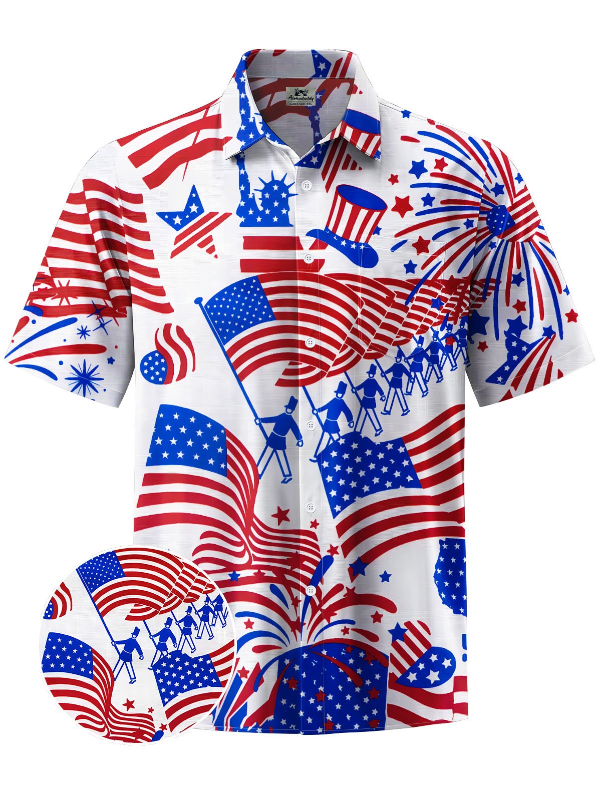 Alohadaddy® Casual American Flag Day Flag Printed Moisture Wicking Men's Short Sleeve Shirt Big & Tall