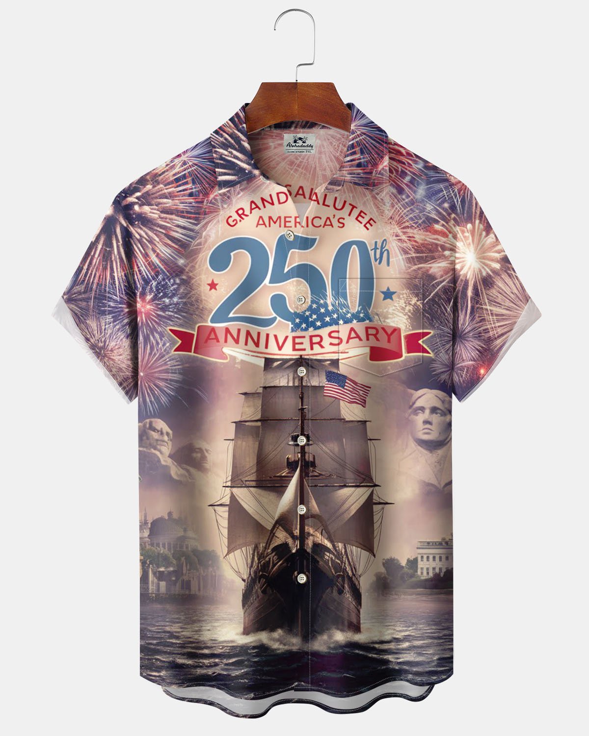 Alohadaddy® Holiday 250th Anniversary American Founding Button Cardigan with Pockets, Men's Short-Sleeve Shirt, Big & Tall