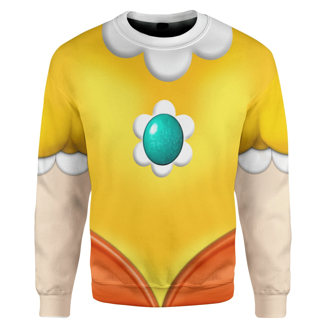 Super Mario Costume Hoodie Game Character Princess Daisy Costume T-Shirt Yellow Unisex Adults - Trendy Gift For Men & Women