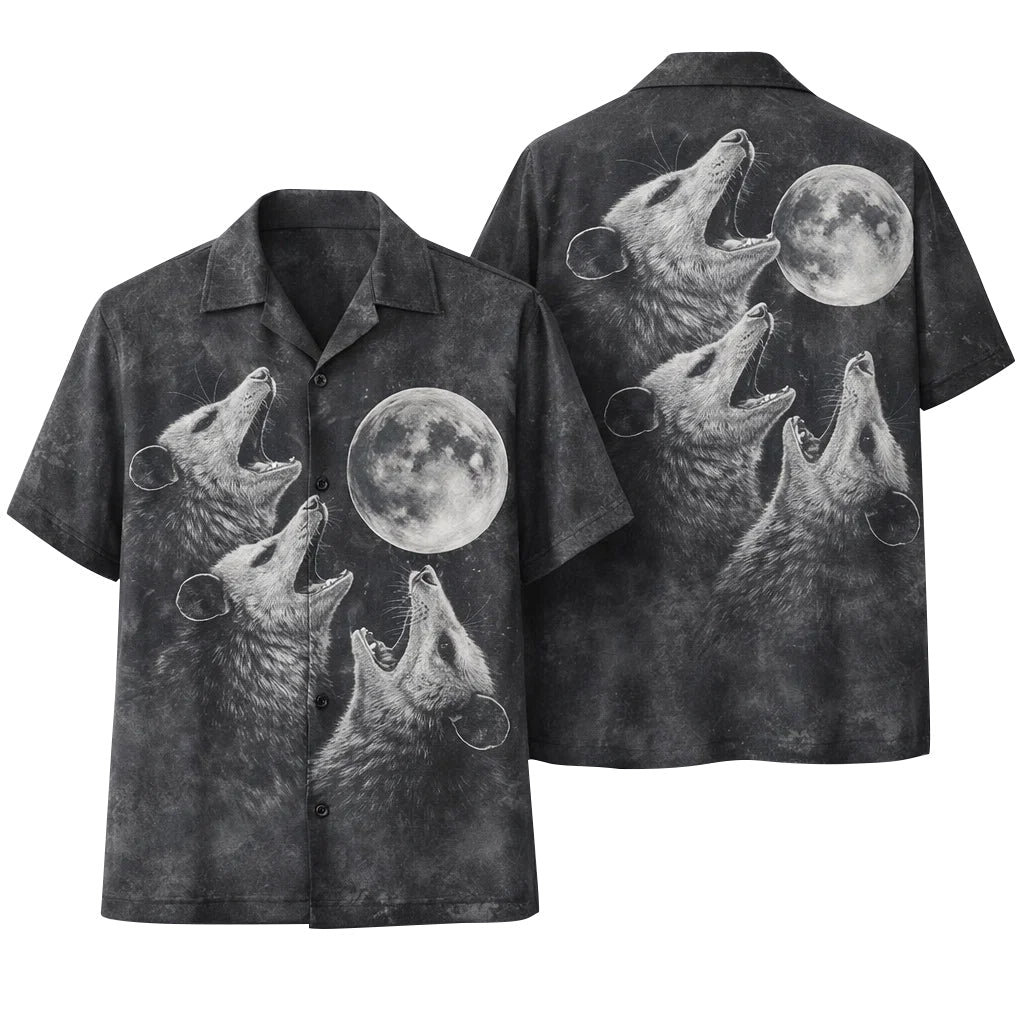 Opossum Moon Hawaiian Shirt Funny Howling Possum Dark Aesthetic Shirt