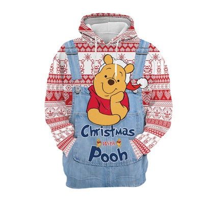 Disney Christmas Hoodie Winnie The Pooh Hoodie Christmas With Pooh Santa Pooh Hoodie - Cozy Hoodie For Cold Weather