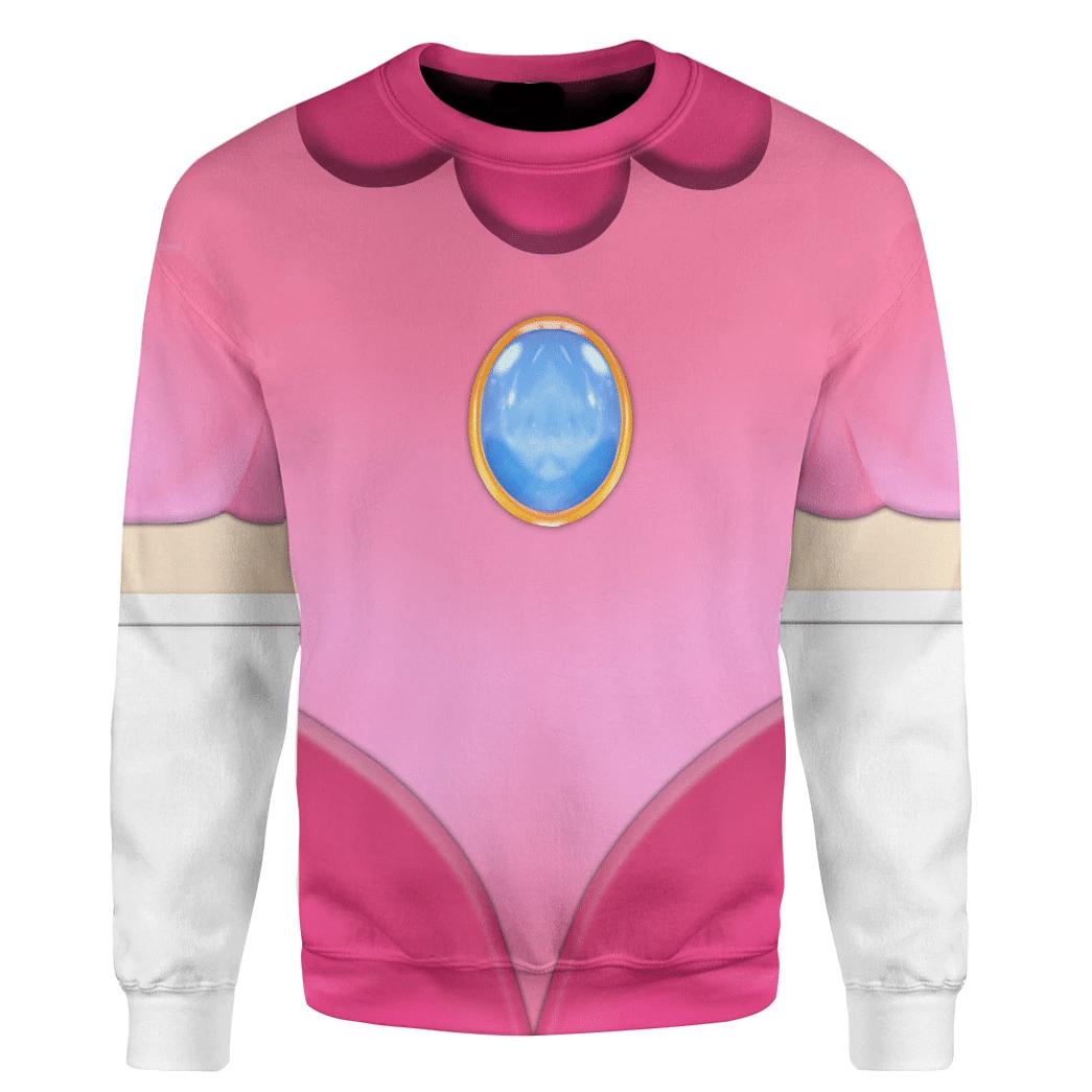 Super Mario Costume Hoodie Game Character Princess Peach Costume T-Shirt Pink Unisex Adults - Trendy Gift For Men & Women