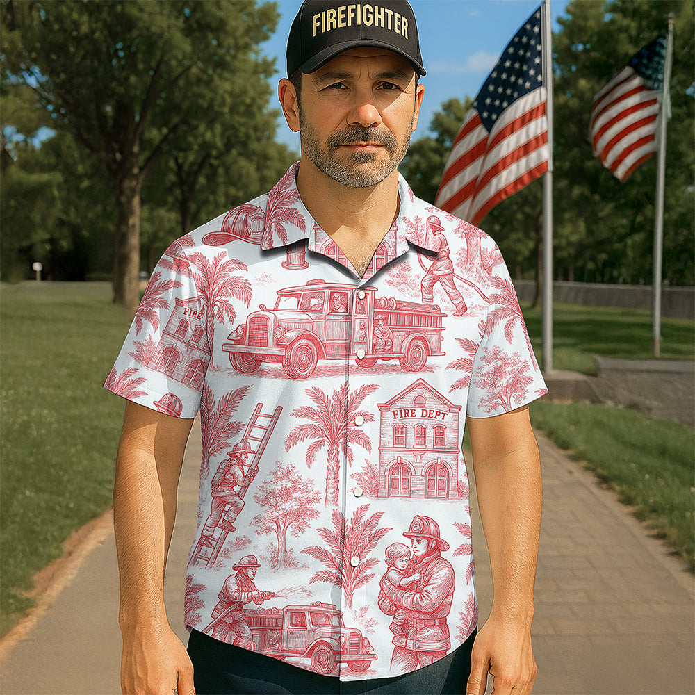 Firefighter Toile de Jouy Hawaiian Shirt - Gifts For Firefighters 04PGQN030725