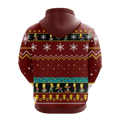 The Sympsons Hoodie The Simpson Characters Christmas Pattern Hoodie Red Unisex - Cozy Hoodie For Cold Weather