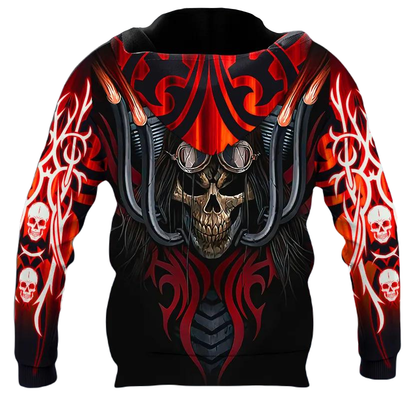 Motorcycle Hoodie Ride Free Biker Skeleton Graphic Hoodie Red Black Unisex - Cozy Hoodie For Cold Weather