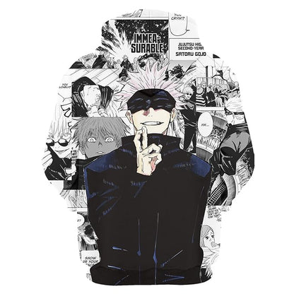 Jujutsu Kaisen Hoodie Gojo Satoru Sorcerer Manga Pattern Hoodie Black White Unisex - Cozy Hoodie For Cold Weather