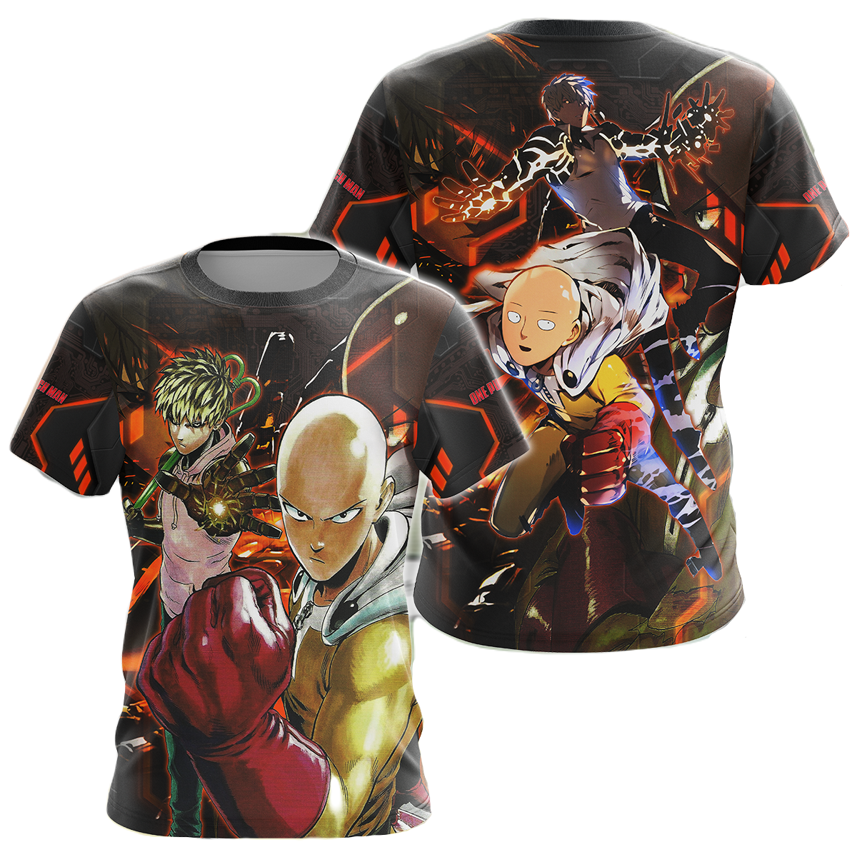 One Punch Man Hoodie Saitama And Genos Fight T-shirt Black Red Unisex