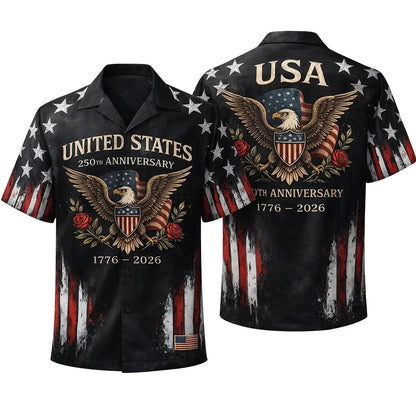 USA 250th Anniversary Hawaiian Shirt Eagle Rose Flag 1776-2026 Patriotic