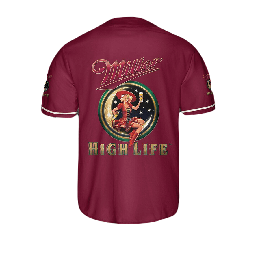 Miller Baseball Jersey Girl Vintage Logo Miller High Life Jersey Shirt Red Unisex Adult New Release