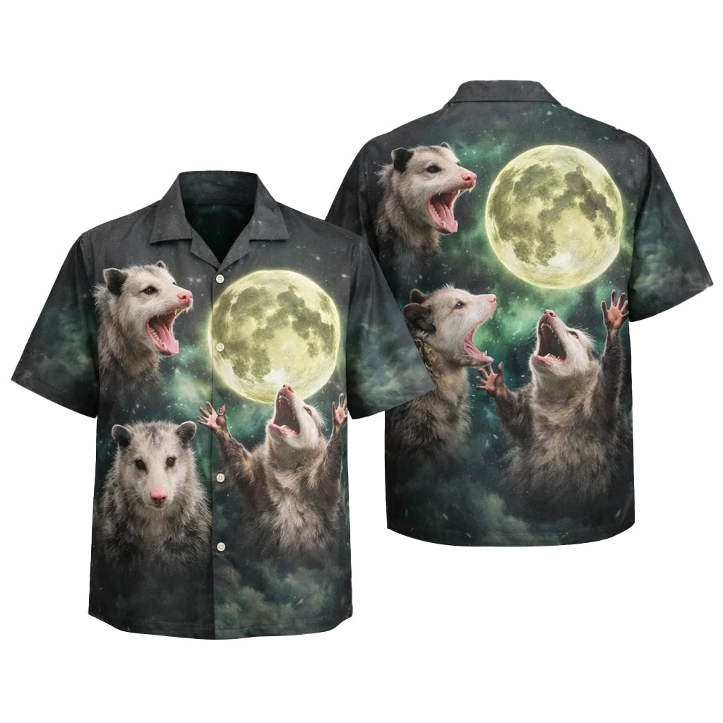 Funny Opossum Moon Hawaiian Shirt Galaxy Possum Howling Night Shirt