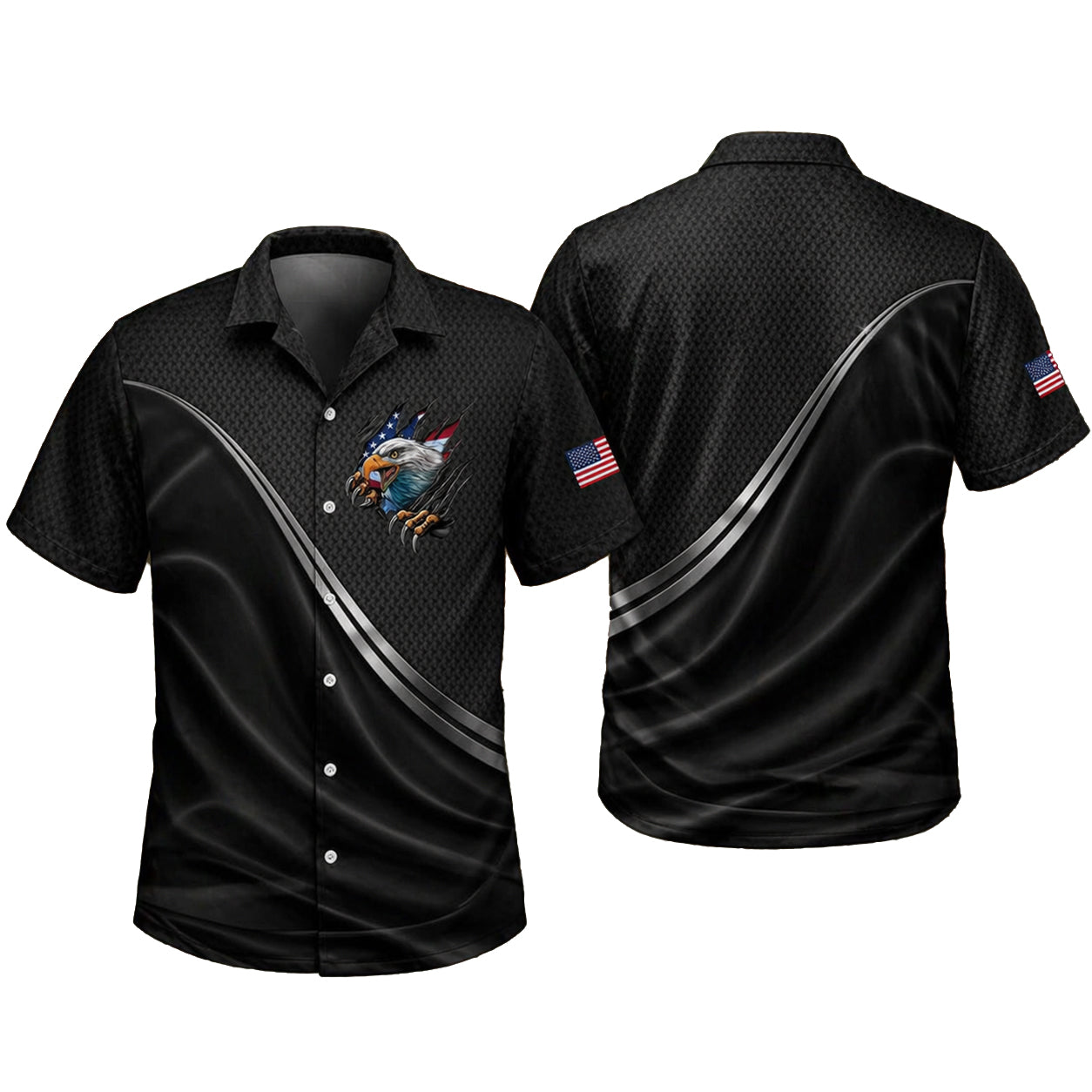 Black Eagle USA Flag Hawaii Shirt Patriotic American Casual Button Up
