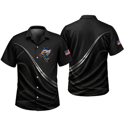 Black Eagle USA Flag Hawaii Shirt Patriotic American Casual Button Up