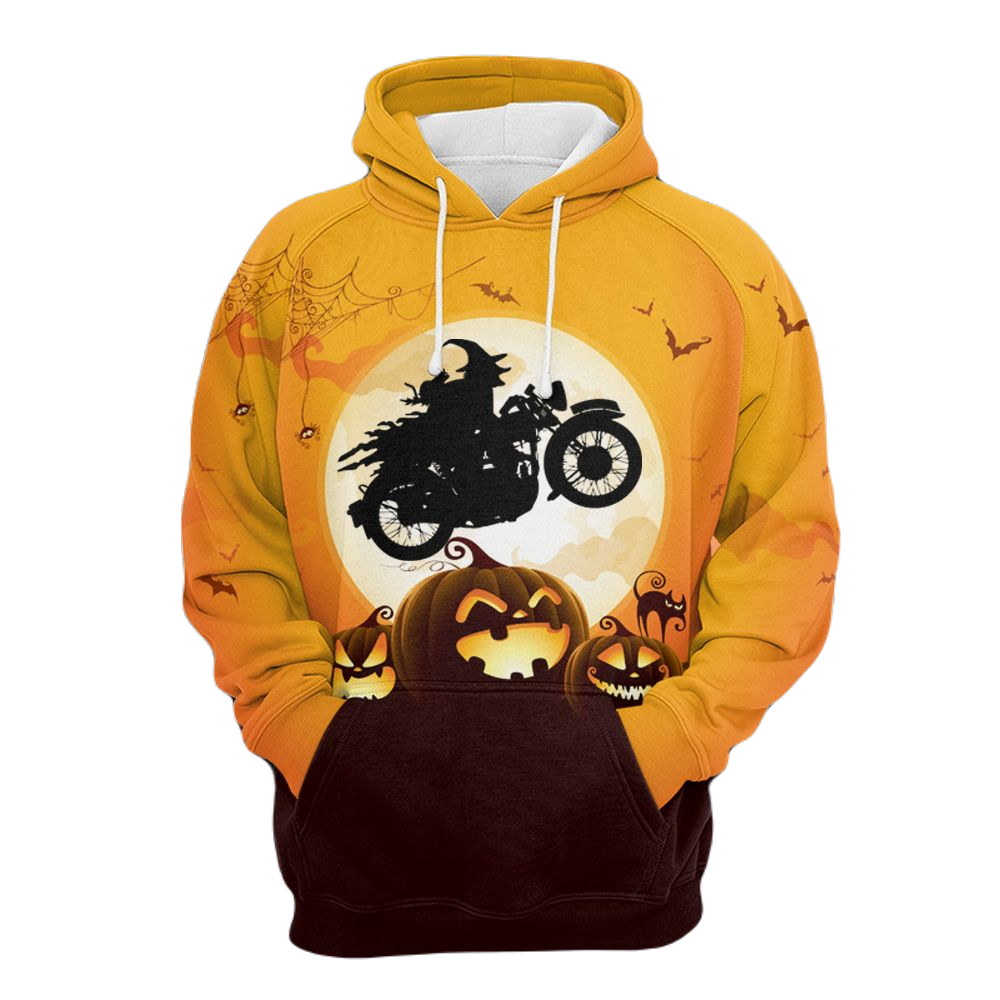 Motorcycle Hoodie My Broom Broke So I Ride Motorcycle Hoodie Black Orange Unisex - Cozy Hoodie For Cold Weather